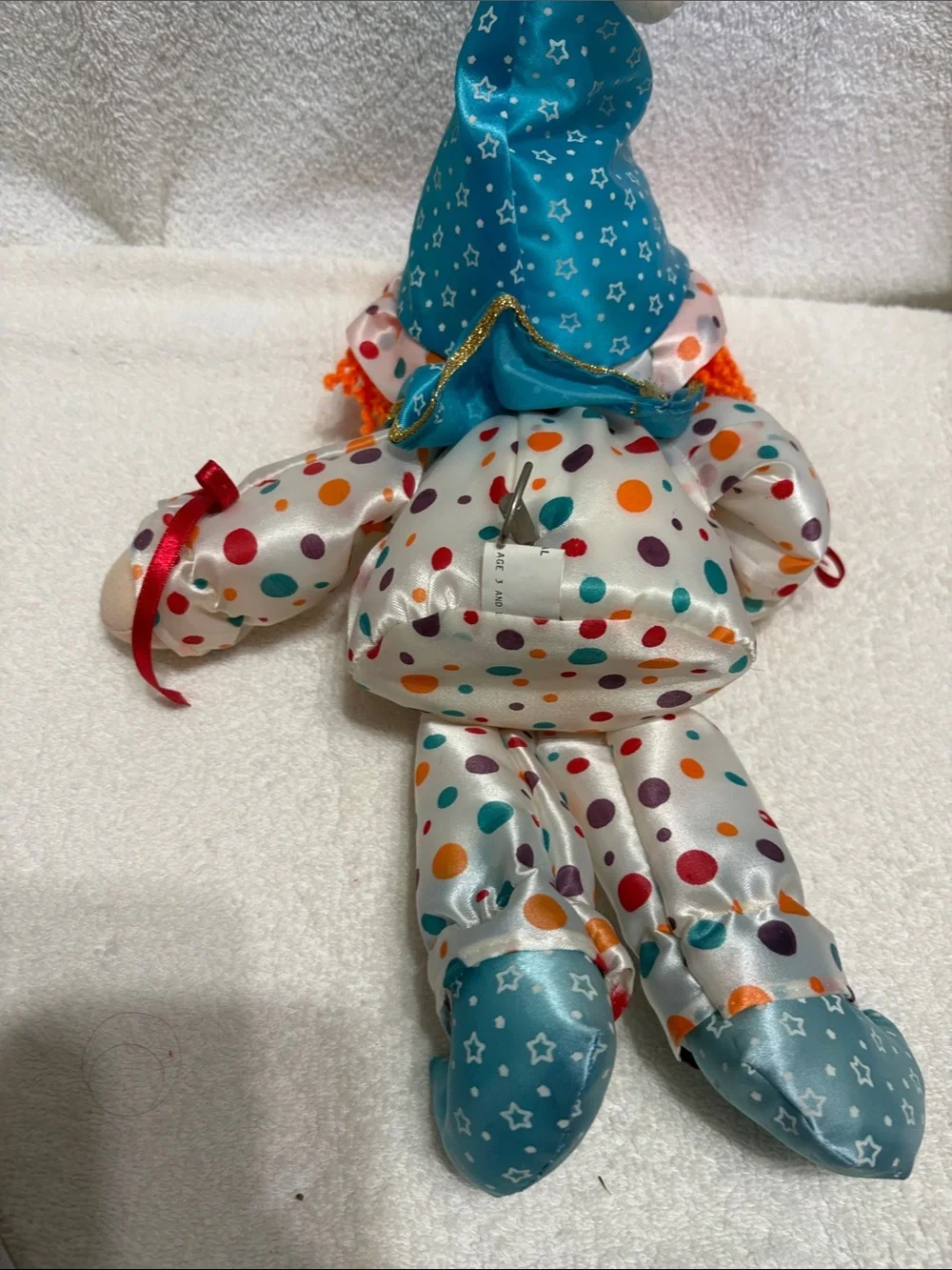 Polka Dot Clown vintage 1980s wind-up musical clown plush doll
